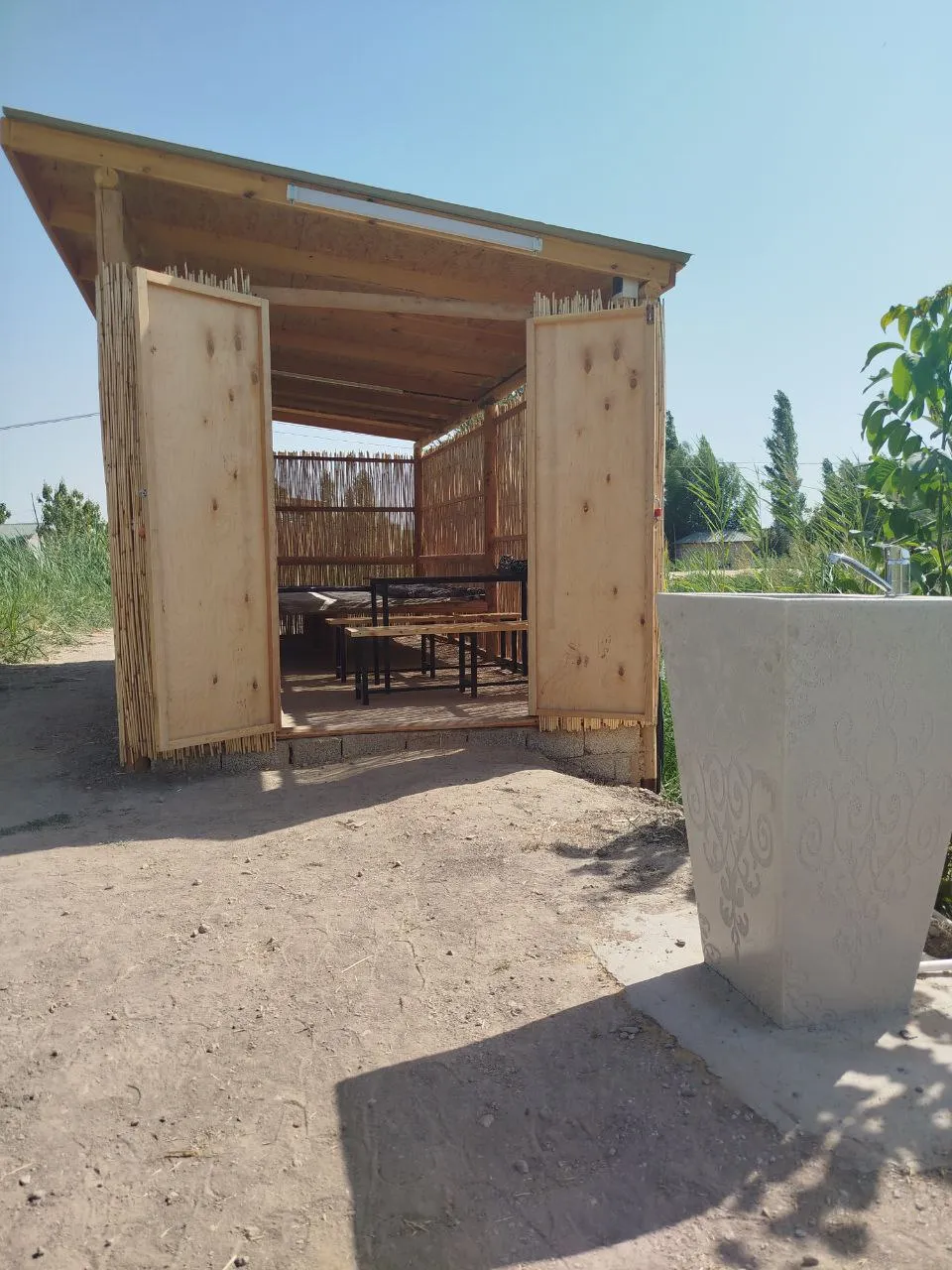 Qamishli soyabonli tapchan, tashqi koʻrinish