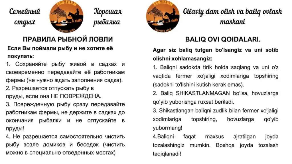 Baliq ovi qoidalari lavhasi, matn yaqindan